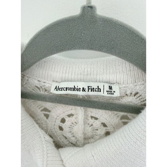 Abercrombie & Fitch Peter Pan Collar Short sleeve shirt white crochet-Size M - Picture 7 of 8